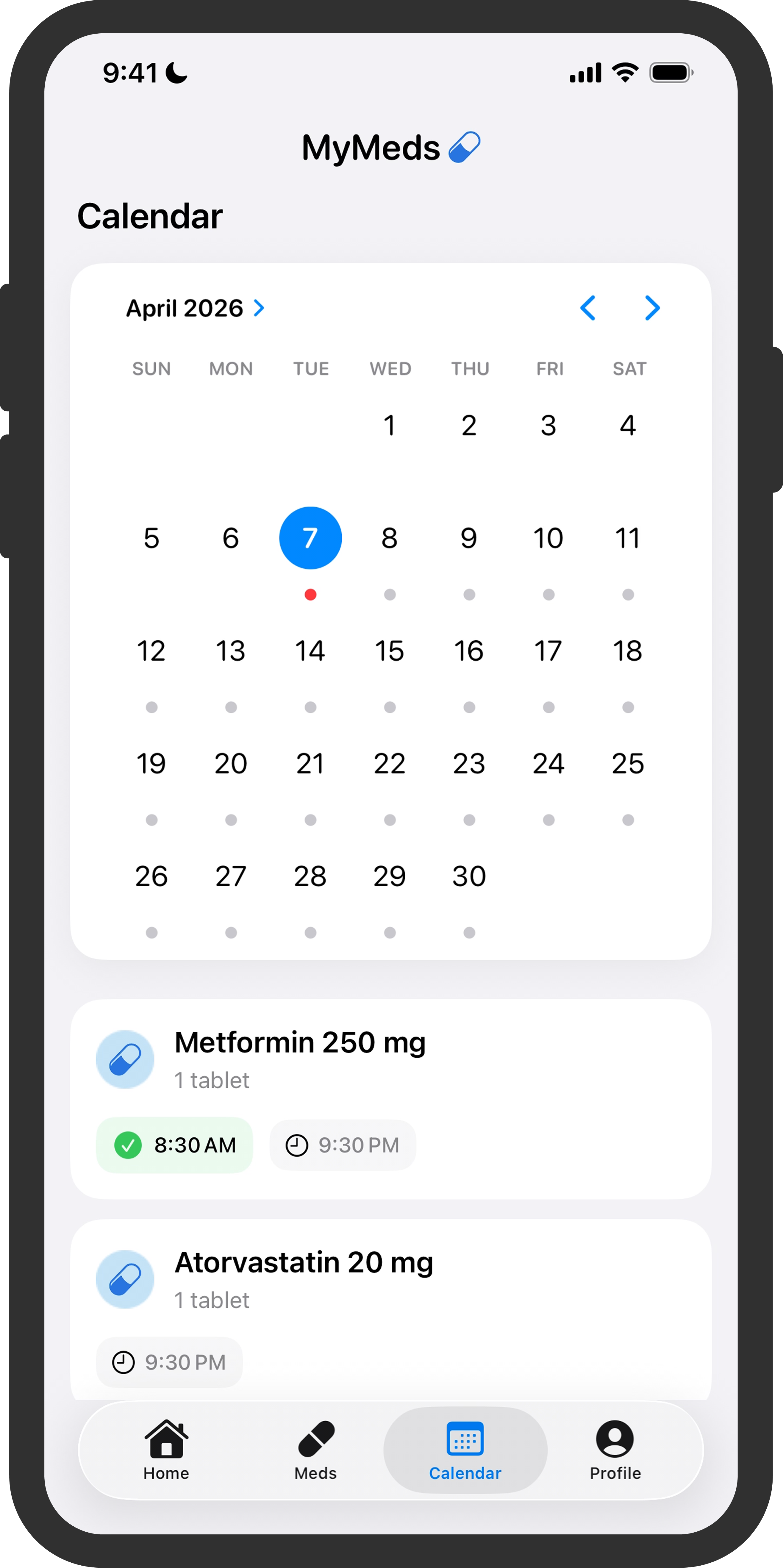 Medication schedule history
